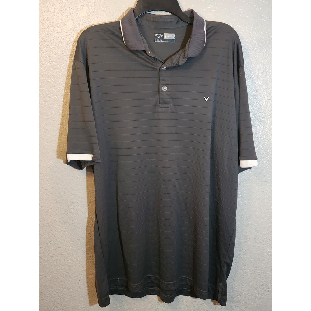 Callaway Men's Gray Stripe Polo‎ Golf Shirt Size XL Short Sleeve Collar Opti-Dri